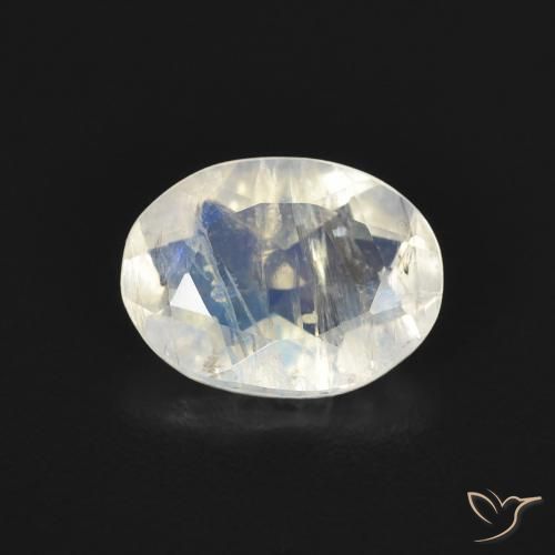 1.00ct Natürlicher Bläulich-weiß Regenbogenmondstein, Oval, Transparent