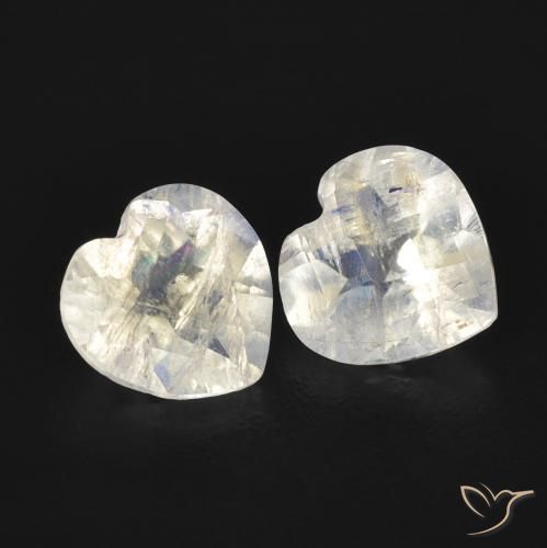 1.21 ct natürliche Bläulich-weiß Regenbogenmondstein-Edelsteine, Herz, Transparent