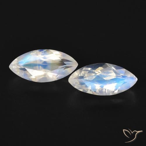 1.07ctw Natürlicher Bläulich-weiß Regenbogenmondstein, Marquise, Transparent