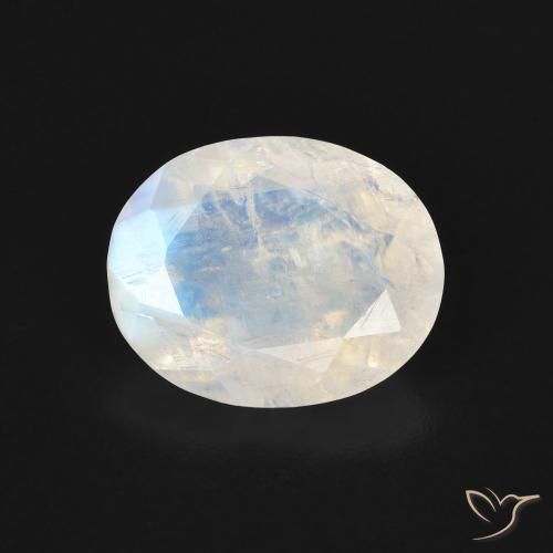 3.00ct Natürlicher Bläulich-weiß Regenbogenmondstein, Oval, Transparent