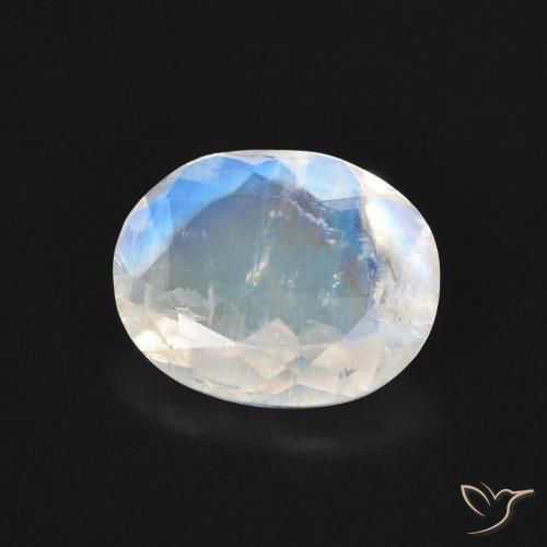 2,54 ctw natürlicher weißer Regenbogen-Mondstein, Oval Schliff, Transparent