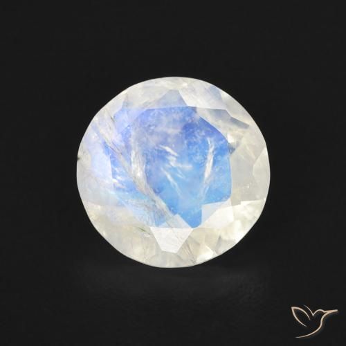 1.47ct Natürlicher Bläulich-weiß Regenbogenmondstein, Runden, Transparent