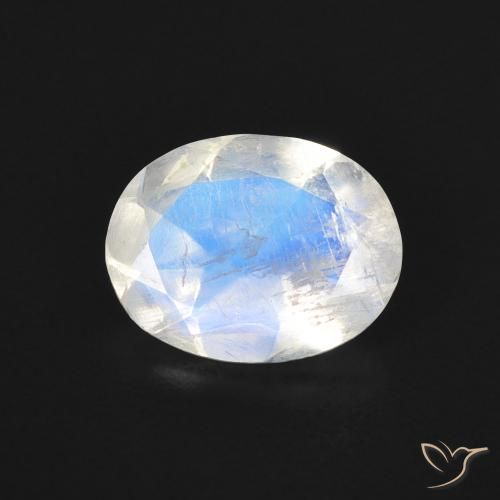 1.38ct Natürlicher Bläulich-weiß Regenbogenmondstein, Oval, Transparent