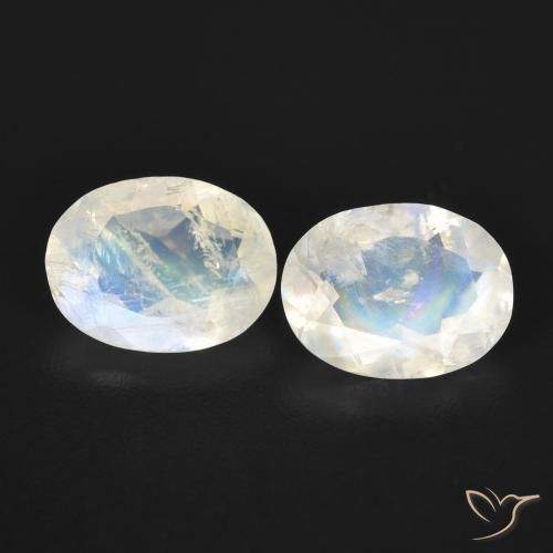 2.37ctw Natürlicher Bläulich-weiß Regenbogenmondstein, Oval, Transparent