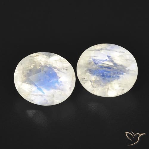2.46 ct natürliche Bläulich-weiß Regenbogenmondstein-Edelsteine, Oval, Transparent