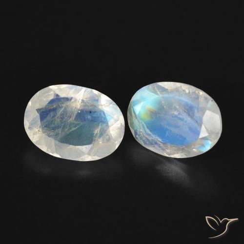 1.98ctw Natürlicher Bläulich-weiß Regenbogenmondstein, Oval, Transparent
