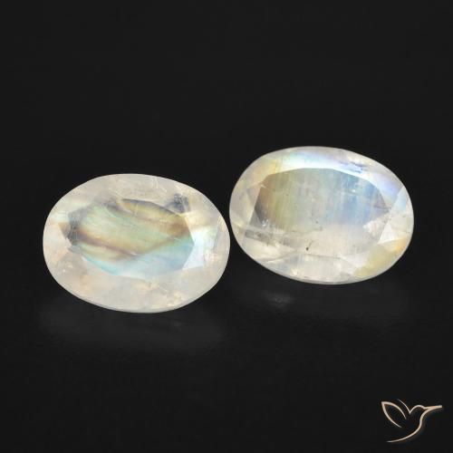 2.28ctw Natürlicher Bläulich-weiß Regenbogenmondstein, Oval, Transparent