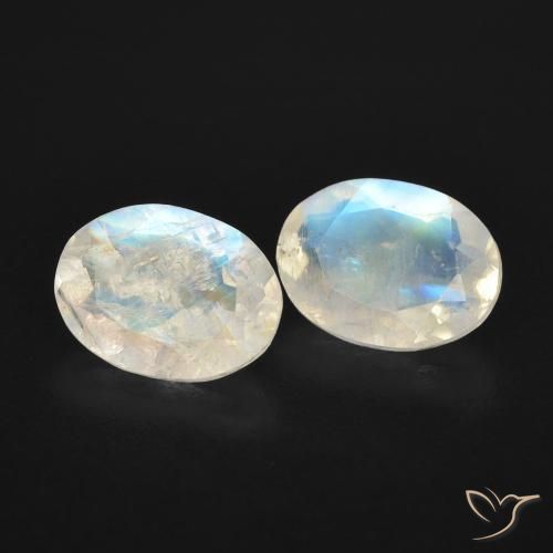 2.41 ct natürliche Bläulich-weiß Regenbogenmondstein-Edelsteine, Oval, Transparent