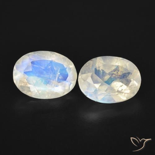 2.39ctw Natürlicher Bläulich-weiß Regenbogenmondstein, Oval, Transparent
