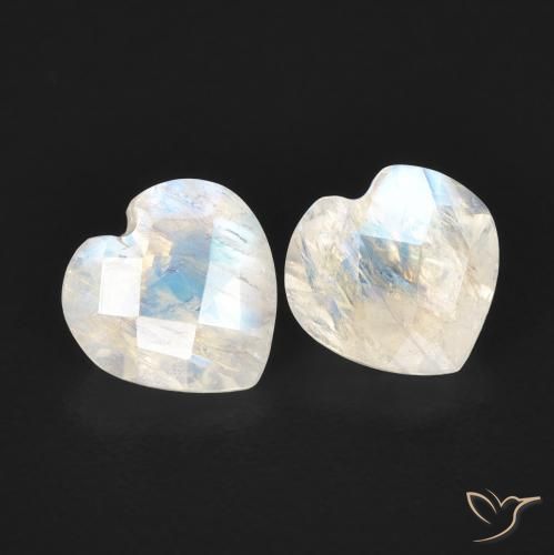 1.29 ct natürliche Bläulich-weiß Regenbogenmondstein-Edelsteine, Herz, Transparent