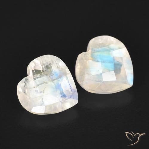 1.31 ct natürliche Bläulich-weiß Regenbogenmondstein-Edelsteine, Herz, Transparent