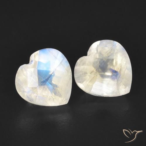 1.48 ct natürliche Bläulich-weiß Regenbogenmondstein-Edelsteine, Herz, Transparent
