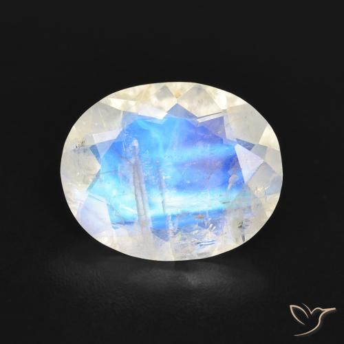 2.58ct Natürlicher Bläulich-weiß Regenbogenmondstein, Oval, Transparent