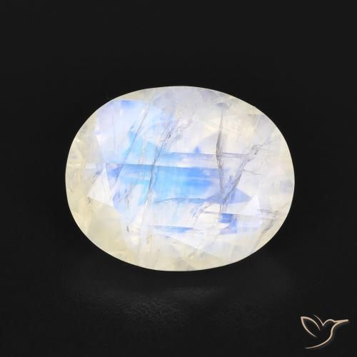 3.18ct Natürlicher Bläulich-weiß Regenbogenmondstein, Oval, Transparent