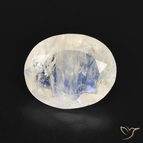 2.77ct Natürlicher Bläulich-weiß Regenbogenmondstein, Oval, Transparent