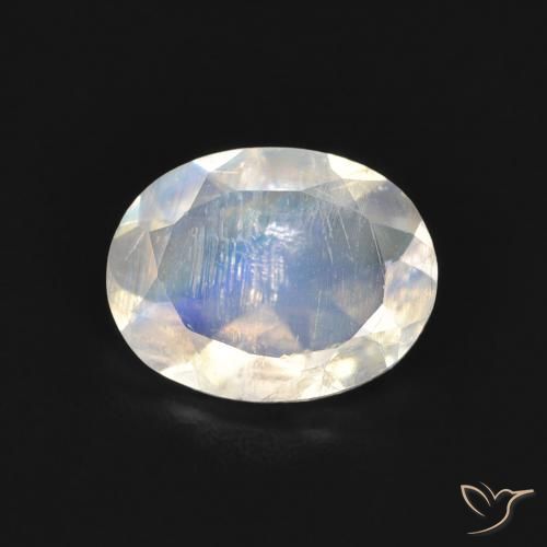 1.30ct Natürlicher Bläulich-weiß Regenbogenmondstein, Oval, Transparent