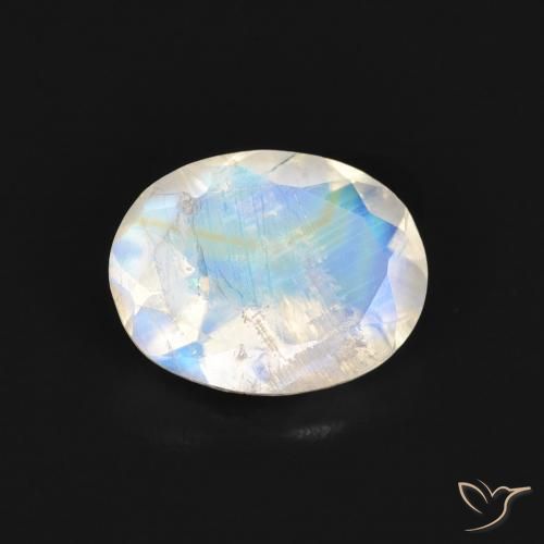 1.36ct Natürlicher Bläulich-weiß Regenbogenmondstein, Oval, Transparent