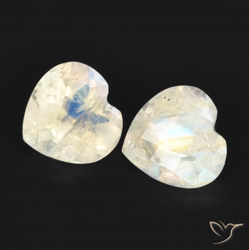 1.45 ct natürliche Bläulich-weiß Regenbogenmondstein-Edelsteine, Herz, Transparent