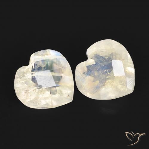 1.32 ct natürliche Bläulich-weiß Regenbogenmondstein-Edelsteine, Herz, Transparent