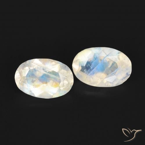 0.91 ct natürliche Bläulich-weiß Regenbogenmondstein-Edelsteine, Oval, Transparent