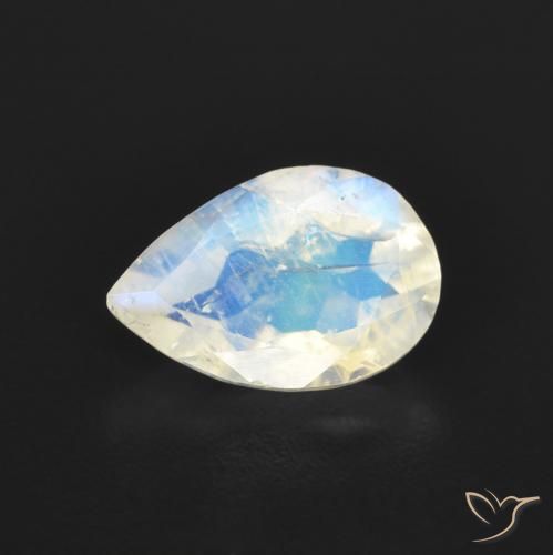 0.84ct Natürlicher Bläulich-weiß Regenbogenmondstein, Birnenform, Transparent