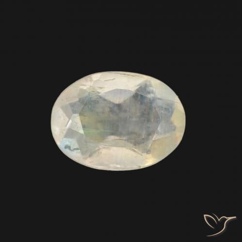 0.97ct Natürlicher Bläulich-weiß Regenbogenmondstein, Oval, Transparent