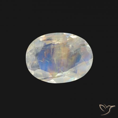 0.96ct Natürlicher Bläulich-weiß Regenbogenmondstein, Oval, Transparent