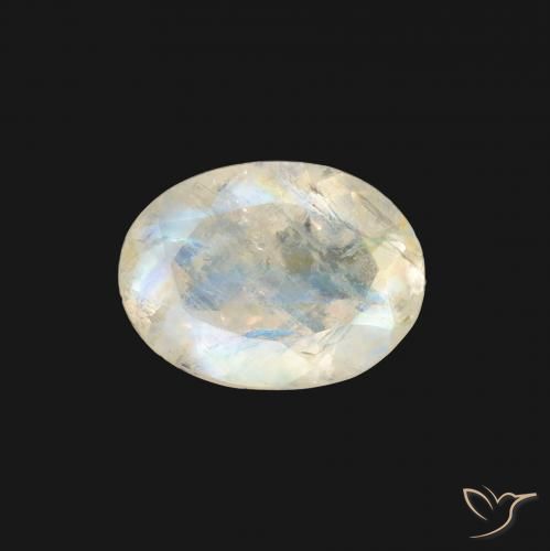 1.11ct Natürlicher Bläulich-weiß Regenbogenmondstein, Oval, Transparent