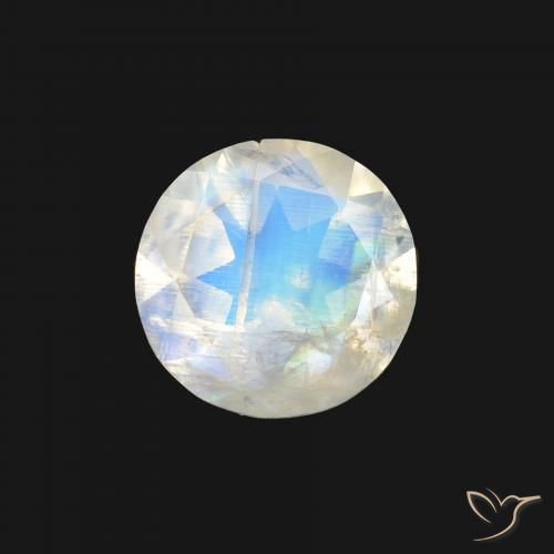 1.04ct Natürlicher Bläulich-weiß Regenbogenmondstein, Runden, Transparent
