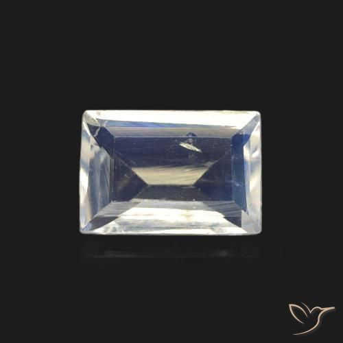 0.44ct Natürlicher Bläulich-weiß Regenbogenmondstein, Baguette, Transparent