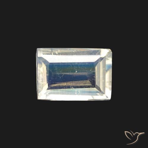 0.40ct Natürlicher Bläulich-weiß Regenbogenmondstein, Baguette, Transparent