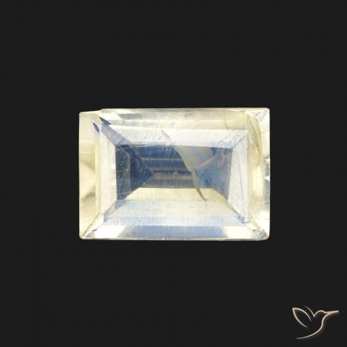 0.76ct Natürlicher Bläulich-weiß Regenbogenmondstein, Baguette, Transparent