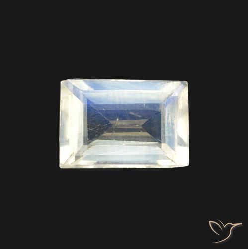 0.72ct Natürlicher Bläulich-weiß Regenbogenmondstein, Baguette, Transparent