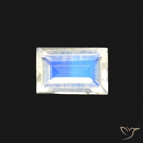0.44ct Natürlicher Bläulich-weiß Regenbogenmondstein, Baguette, Transparent