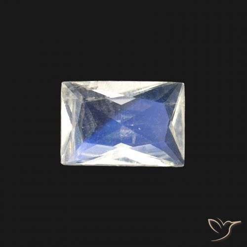 0.40ct Natürlicher Bläulich-weiß Regenbogenmondstein, Baguette, Transparent