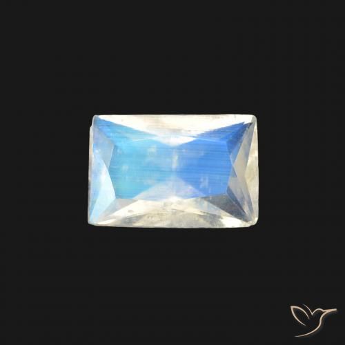0.37ct Natürlicher Bläulich-weiß Regenbogenmondstein, Baguette, Transparent