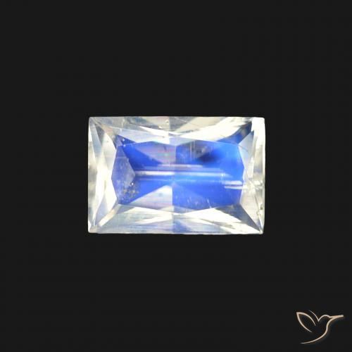 0.45ct Natürlicher Bläulich-weiß Regenbogenmondstein, Baguette, Transparent