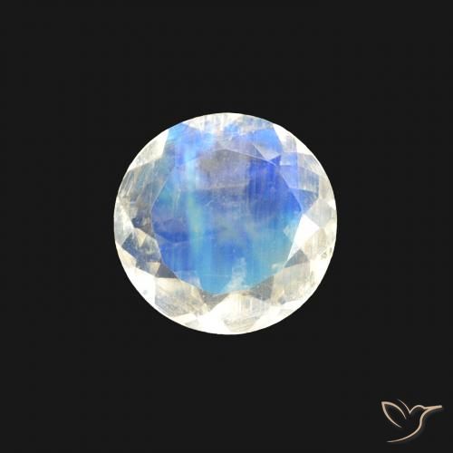 0.40ct Natürlicher Bläulich-weiß Regenbogenmondstein, Runden, Transparent