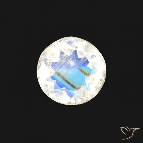 0.46ct Natürlicher Bläulich-weiß Regenbogenmondstein, Runden, Transparent
