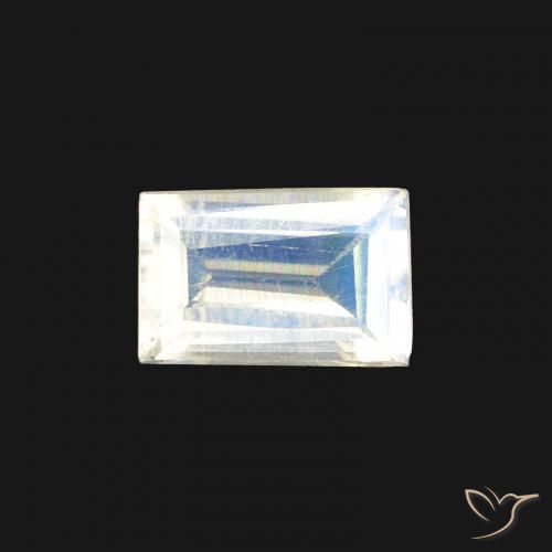 0.41ct Natürlicher Bläulich-weiß Regenbogenmondstein, Baguette, Transparent