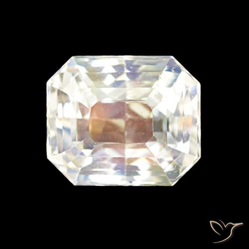 2.55ct Mehrfarbiges Weiß Regenbogenmondstein, Smaragdschliff, VVS