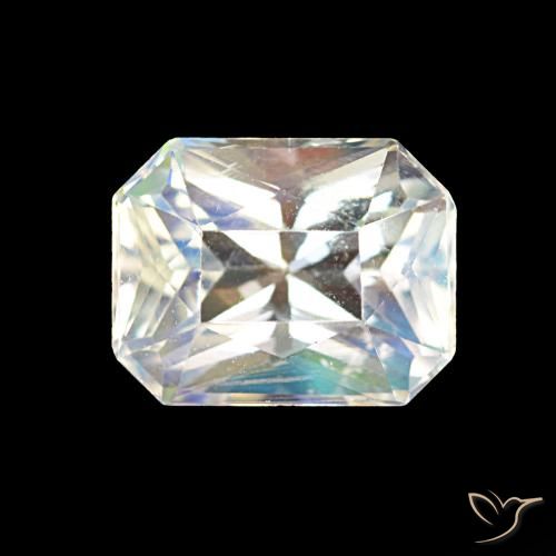 1.91ct Mehrfarbiges Weiß Regenbogenmondstein, Smaragdschliff, VS