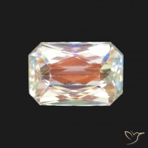 2.36ct Mehrfarbiges Weiß Regenbogenmondstein, Smaragdschliff, VS