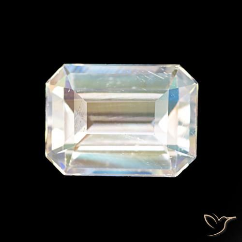 1.77ct Mehrfarbiges Weiß Regenbogenmondstein, Smaragdschliff, VVS-VS