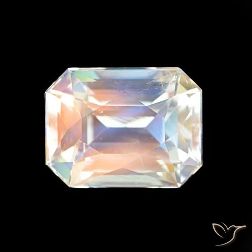 2.47ct Mehrfarbiges Weiß Regenbogenmondstein, Smaragdschliff, VVS-VS