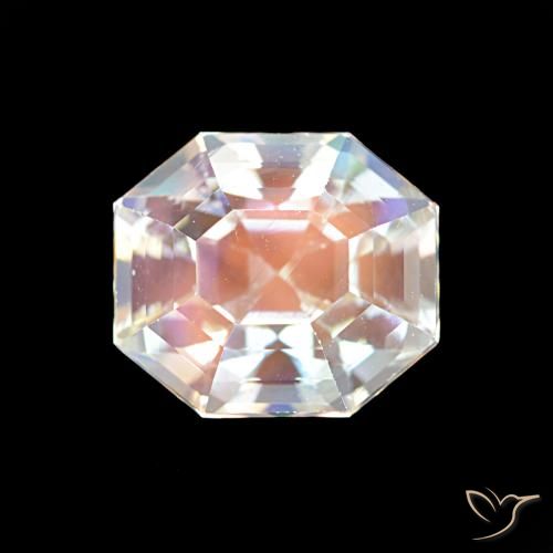 2.19ct Mehrfarbiges Weiß Regenbogenmondstein, Smaragdschliff, VS