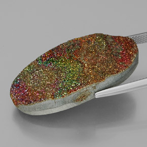 35,58 ctw natürlicher mehrfarbiger Regenbogen-Pyrit, Oval Schliff, Lichtundurchlässig