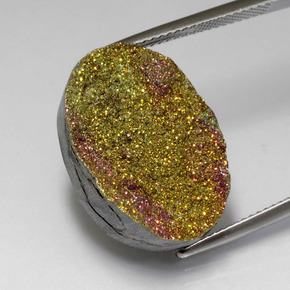18,80 ctw natürlicher mehrfarbiger Regenbogen-Pyrit, Oval Schliff, Lichtundurchlässig