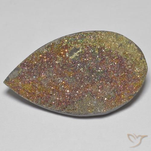 24.25ct Natürlicher Mehrfarbig Regenbogenpyrit, Birnenform, Lichtundurchlässig