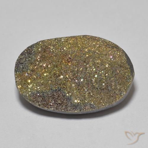 11.05ct Natürlicher Mehrfarbig Regenbogenpyrit, Oval, Lichtundurchlässig
